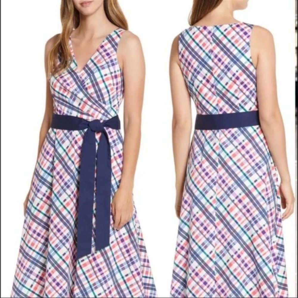 Eliza J | Plaid MIDI Fit & Flare Dress Sz 10 NWT
